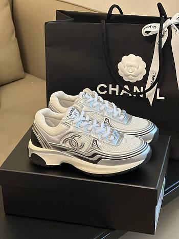 Chanel 23C CC logo silver sneakers 