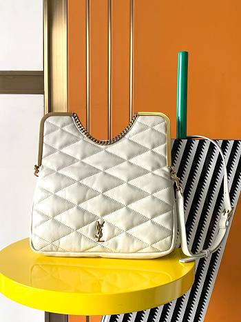 YSL Cerniera Quilted White Leather Top Handle Bag