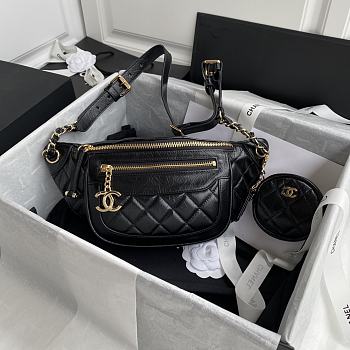 Chanel Aged Calfskin Quilted Black Belt Bag