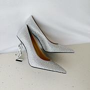 YSL Crystal Embellished Pump Silver Heels 10cm - 1