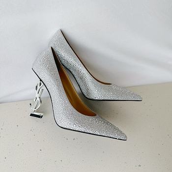 YSL Crystal Embellished Pump Silver Heels 10cm