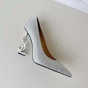 YSL Crystal Embellished Pump Silver Heels 10cm - 6