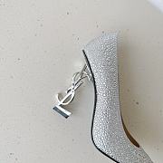 YSL Crystal Embellished Pump Silver Heels 10cm - 5