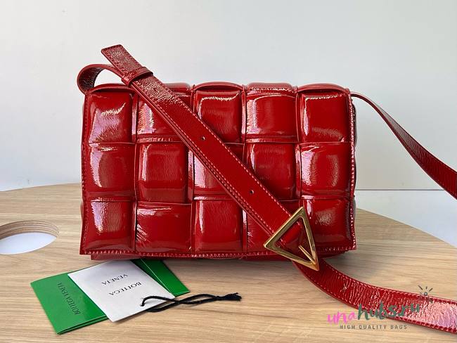 Bottega Veneta Padded Cassette Red Patent Bag   - 1