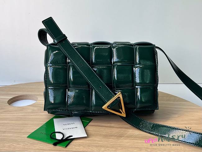 Bottega Veneta Padded Cassette Green Patent Bag - 1