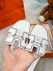 Hermes oran white black stiching slippers  - 4