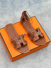 Hermes oran brown white stiching slippers - 6