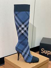 Burberry Blue Knitted Check Sock Boots  - 6