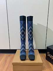 Burberry Blue Knitted Check Sock Boots  - 3