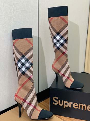 Burberry Brown Knitted Check Sock Boots
