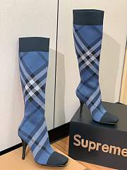 Burberry Blue Knitted Check Sock Boots  - 1