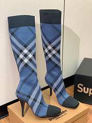 Burberry Blue Knitted Check Sock Boots  - 2