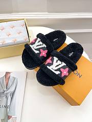Louis Vuitton Black Fur Sandals - 1