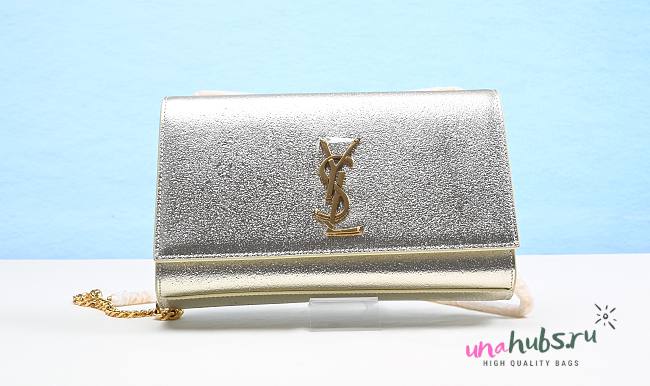 YSL Kate Medium Grained Metallic Silver Leather Bag - 1