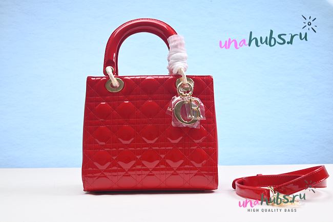 Dior Lady medium red patent leather 24cm bag  - 1