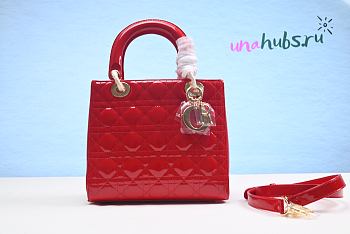 Dior Lady medium red patent leather 24cm bag 