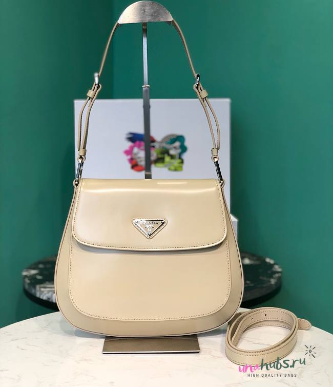 Prada Cleo Brushed Beige Leather Shoulder Bag - 1