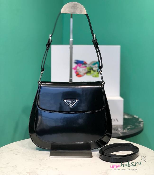 Prada Cleo Brushed Black Leather Shoulder Bag - 1