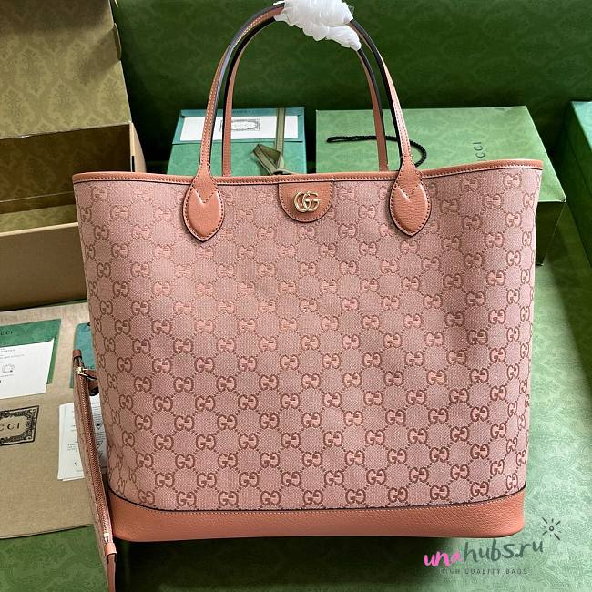 Gucci Ophidia Web-stripe GG pink supreme tote bag - 1