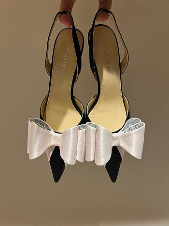 MACH & MACH Le Cadeau white satin slingback heels 