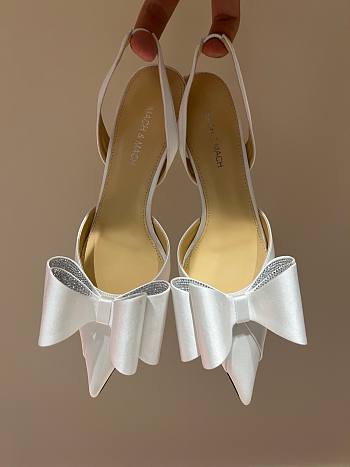 MACH & MACH Le Cadeau all white satin slingback heels