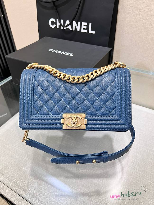 Chanel Le Boy Flap Bag Quilted Blue Caviar Gold Hardware Bag - 1