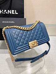 Chanel Le Boy Flap Bag Quilted Blue Caviar Gold Hardware Bag - 3