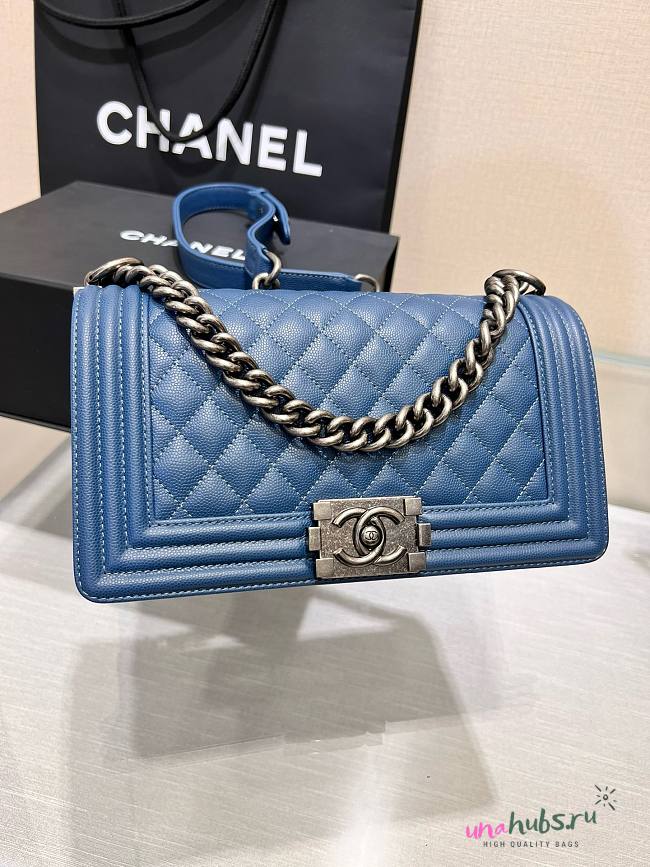 Chanel Le Boy Flap Bag Quilted Blue Caviar Silver Hardware Bag - 1