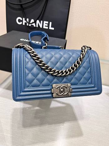 Chanel Le Boy Flap Bag Quilted Blue Caviar Silver Hardware Bag