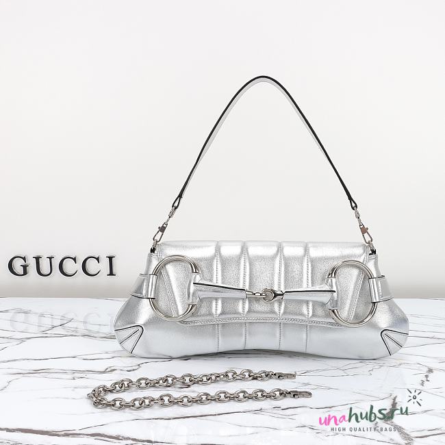 Gucci Horsebit small chain silver leather bag  - 1