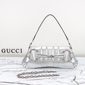 Gucci Horsebit small chain silver leather bag 