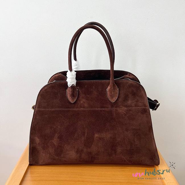 The Row Margaux 15 brown velvet leather tote bag  - 1