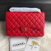 CHANEL Red Jumbo Calfskin Leather Double Flap Gold Bag - 1