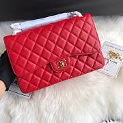 CHANEL Red Jumbo Calfskin Leather Double Flap Gold Bag - 5