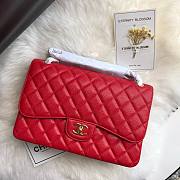 CHANEL Red Jumbo Calfskin Leather Double Flap Gold Bag - 2