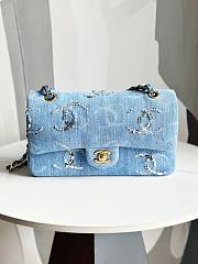 Chanel CF Blue Denim Medium CC Metallic Double Flap Bag - 1