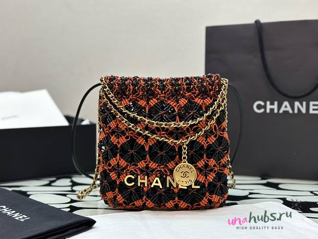 Chanel 22 Calfskin Orange Macrame Mini Shopping Bag - 1