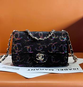Chanel Black Tweed And Strass Colorful Crystal Flap Bag