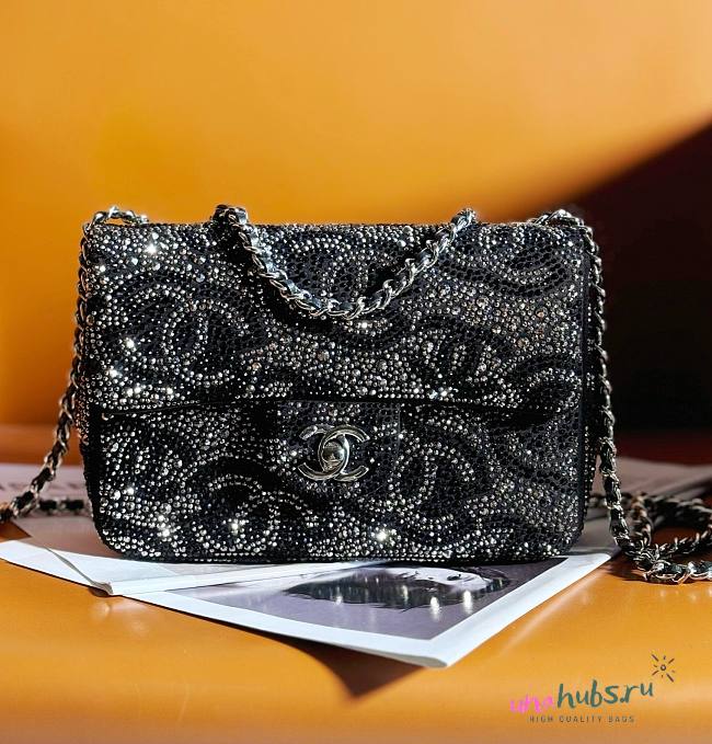 Chanel Black Tweed And Strass Crystal Flap Bag - 1