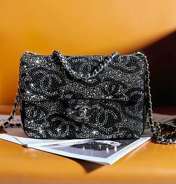 Chanel Black Tweed And Strass Crystal Flap Bag
