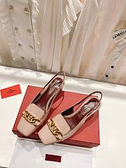 Valentino V logo chain beige leather slingback heels  - 1