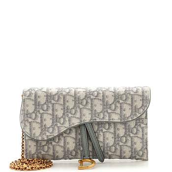 Dior Gray Oblique Canvas Saddle Wallet on Chain Bag