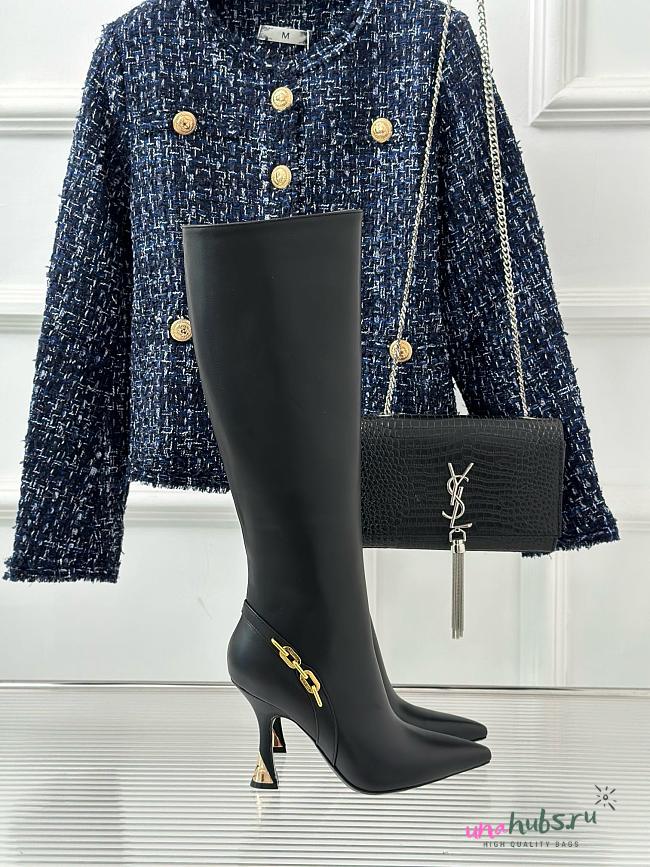 Louis Vuitton gold chain long black boots - 1