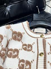 Gucci GG Jacquard Wool Cardigan in Beige - 3