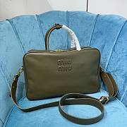 Miu Miu logo embossed green leather tote bag - 1