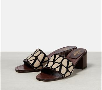 Valentino Toile Iconographe leather-trimmed mules