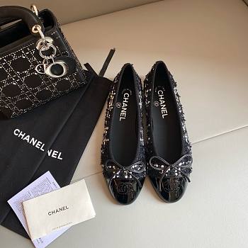 Chanel black tweed ballet flats