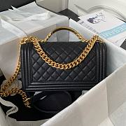 Chanel Boy Black Grained Shiny Calfskin Gold Handle Bag - 3