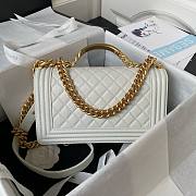 Chanel Boy White Grained Shiny Calfskin Gold Handle Bag - 3