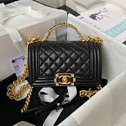 Chanel Boy Black Grained Shiny Calfskin Gold Handle Bag 20cm - 1